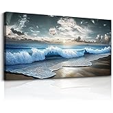 MHARTK66 Blue Ocean Canvas Wall Art Large Paintings For Living Room Landscape Nature Artwork For Walls Beach Wall Decor For Bedroom Wall Art Waves Pictures For The Dining Room Easy Hanging 20x40