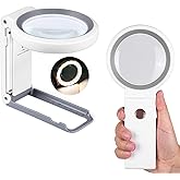 30X 10X Magnifying Glass with Light and Stand, 18 LED Illuminated Handheld Magnifier Folding Large Lighted Magnifying Glass f