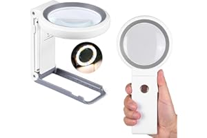 30X 10X Magnifying Glass with Light and Stand, 18 LED Illuminated Handheld Magnifier Folding Large Lighted Magnifying Glass f