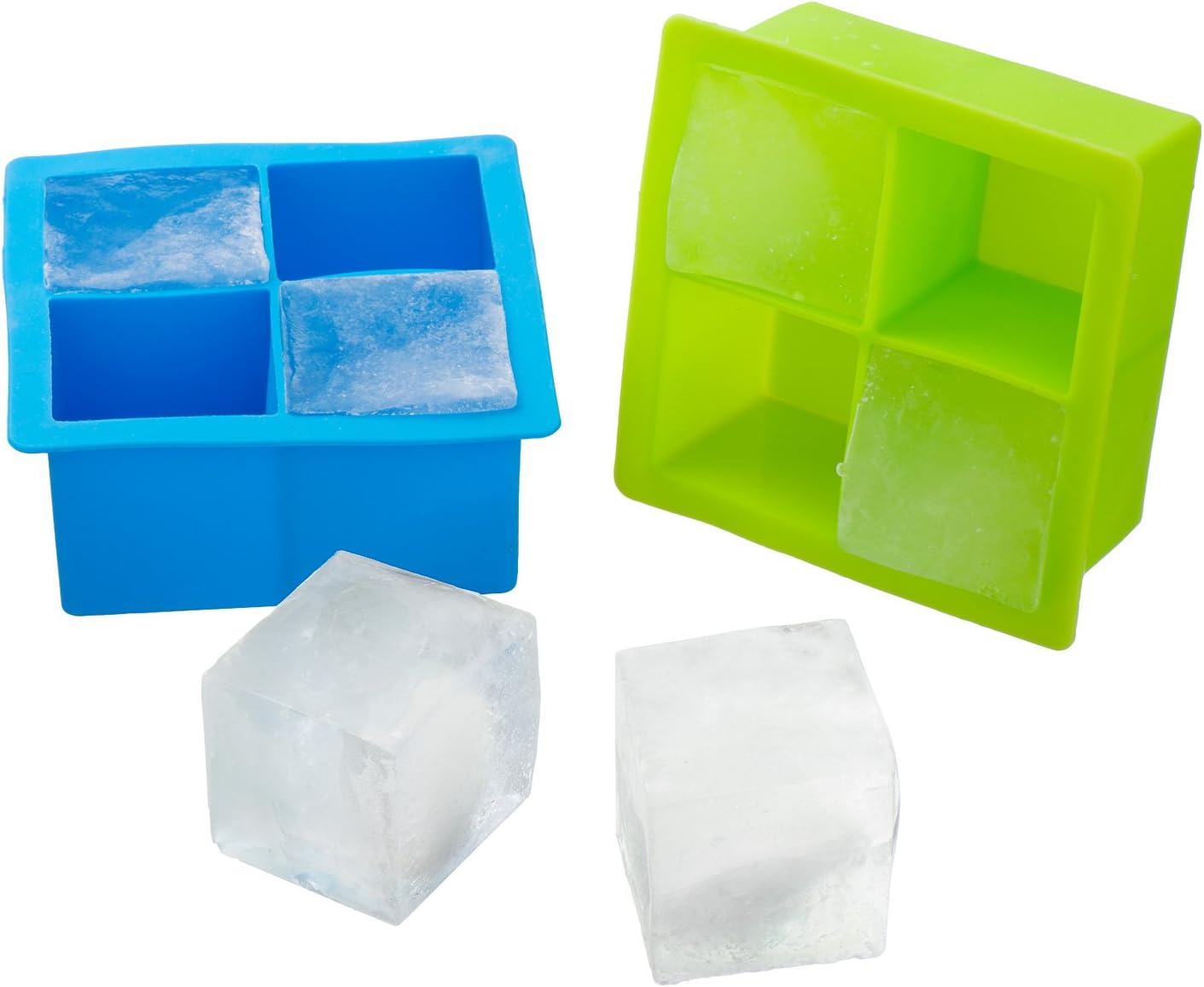 Kuuk Silicone Large Ice Cube Mold Tray (Twin Pack) Blue and Green