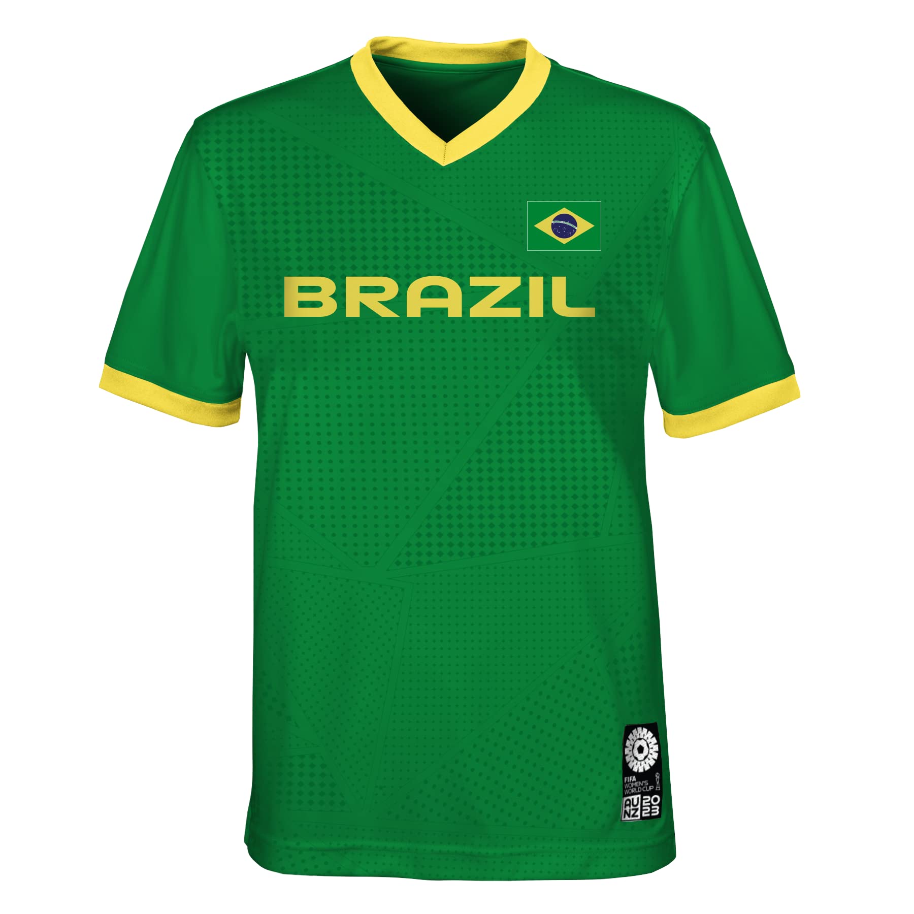 Official 2023 Women's Football World Cup Kids Team Shirt, Brazil, Green, 7 Years