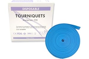 CHOYTONG Tourniquet Disposable, Latex Free, TPE, 18 Inch Long, Roll of 25 pcs, Blue (25 Count (Pack of 1))