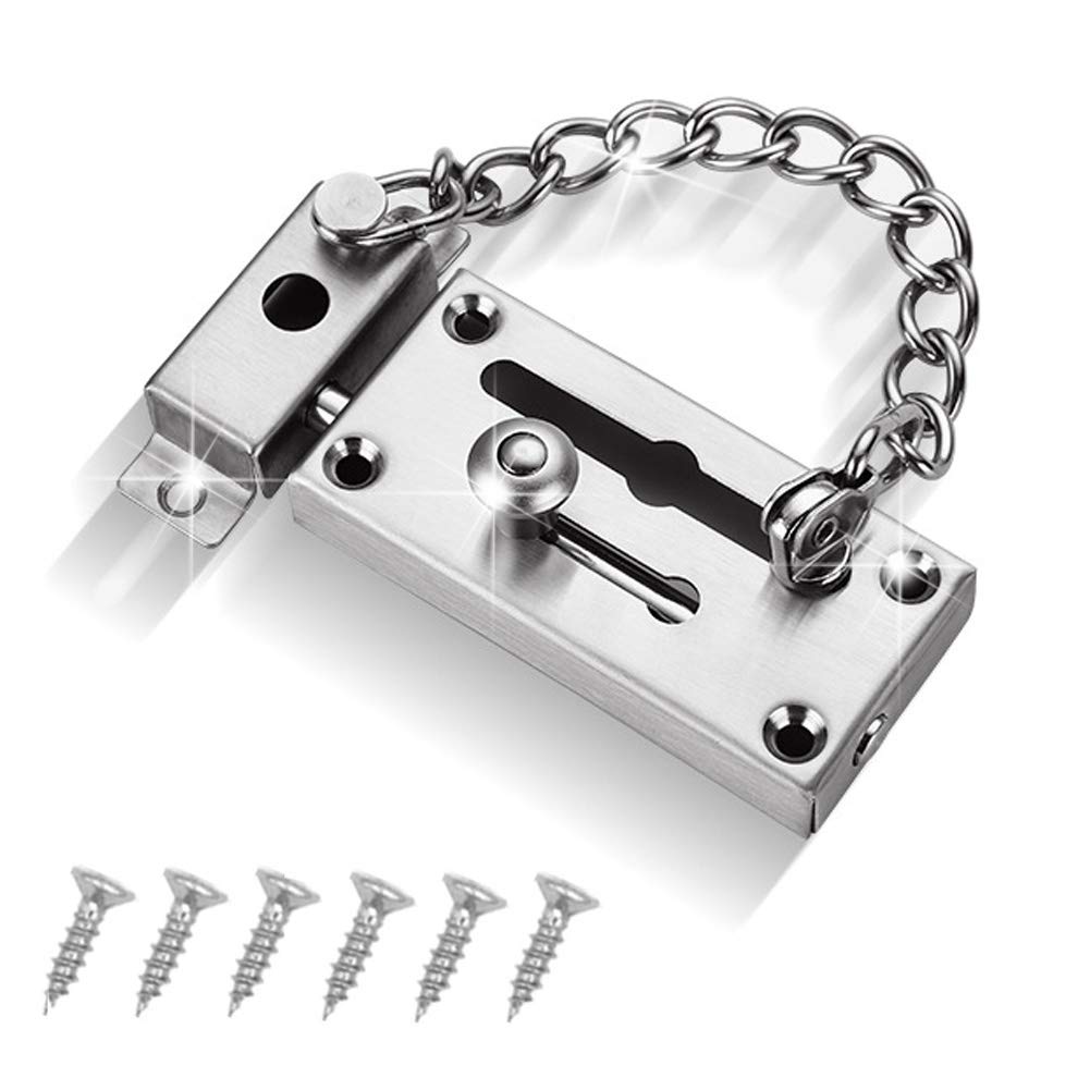 Winlauyet Stainless Steel Slide Bolt with Anti-Theft Chain Internal Door Chain Latch Inside Door Lock Reliable High Security Safety Door Lock