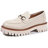 MACNMEUU Platform Loafers for Women Chunky Heel Lug Sole Loafers Slip ons Round Toe