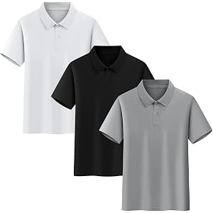 Boys Short Sleeve Polo Shirt 3 Pack Collared Casual Uniform Top | Three pack polo, classic collar, button placket, soft knit,