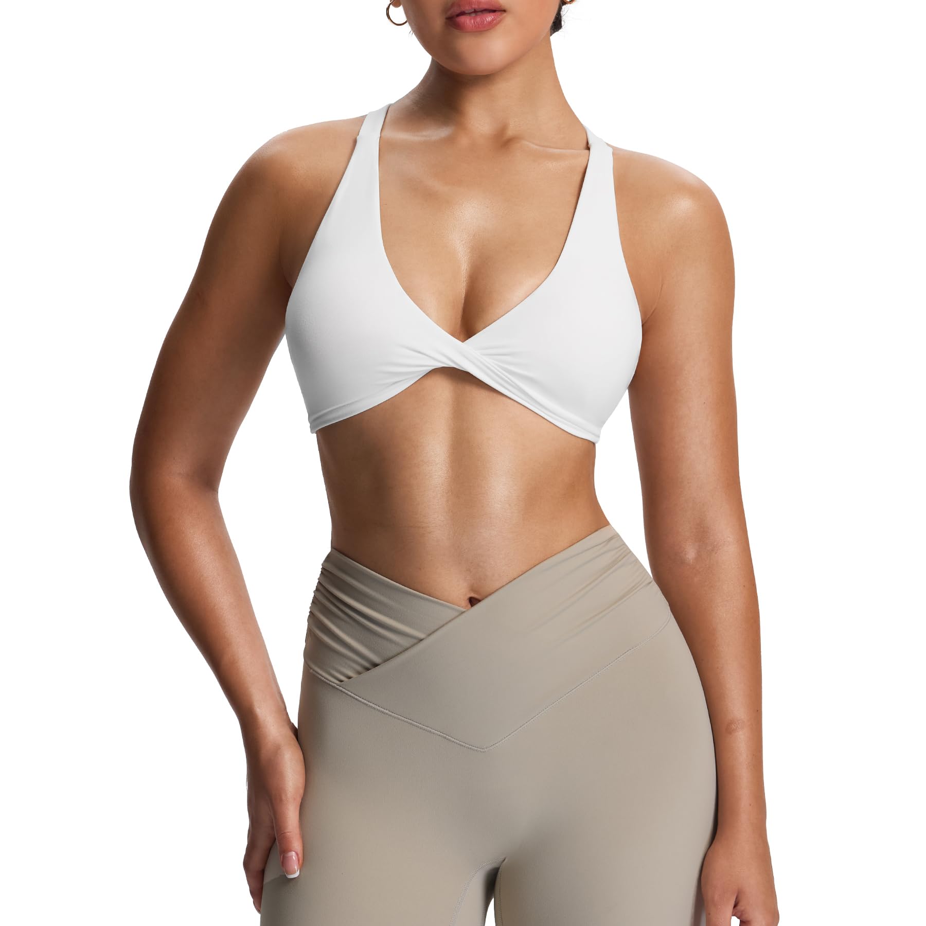 Photo 1 of Aoxjox Women's Workout Sports Bras Fitness Satara Low Impact Bra Yoga Crop Tank (White, Large)