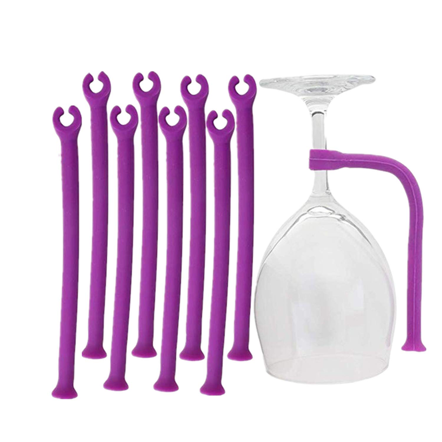 PPX 8 Pack Silicone Stemware Saver Flexible Stemware Holder Dishwasher Wine Glass Protector Tether Silicone Dishwasher Attachment Purple
