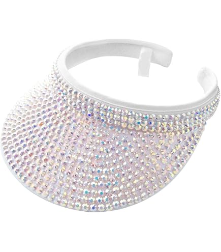?Women\'s White Sun Shiny Rhinestones Clip On Visor Adjustable Bling Hats Sun Visors Hats Women Shiny Rhinestones Men Clip On Visor  main image 2