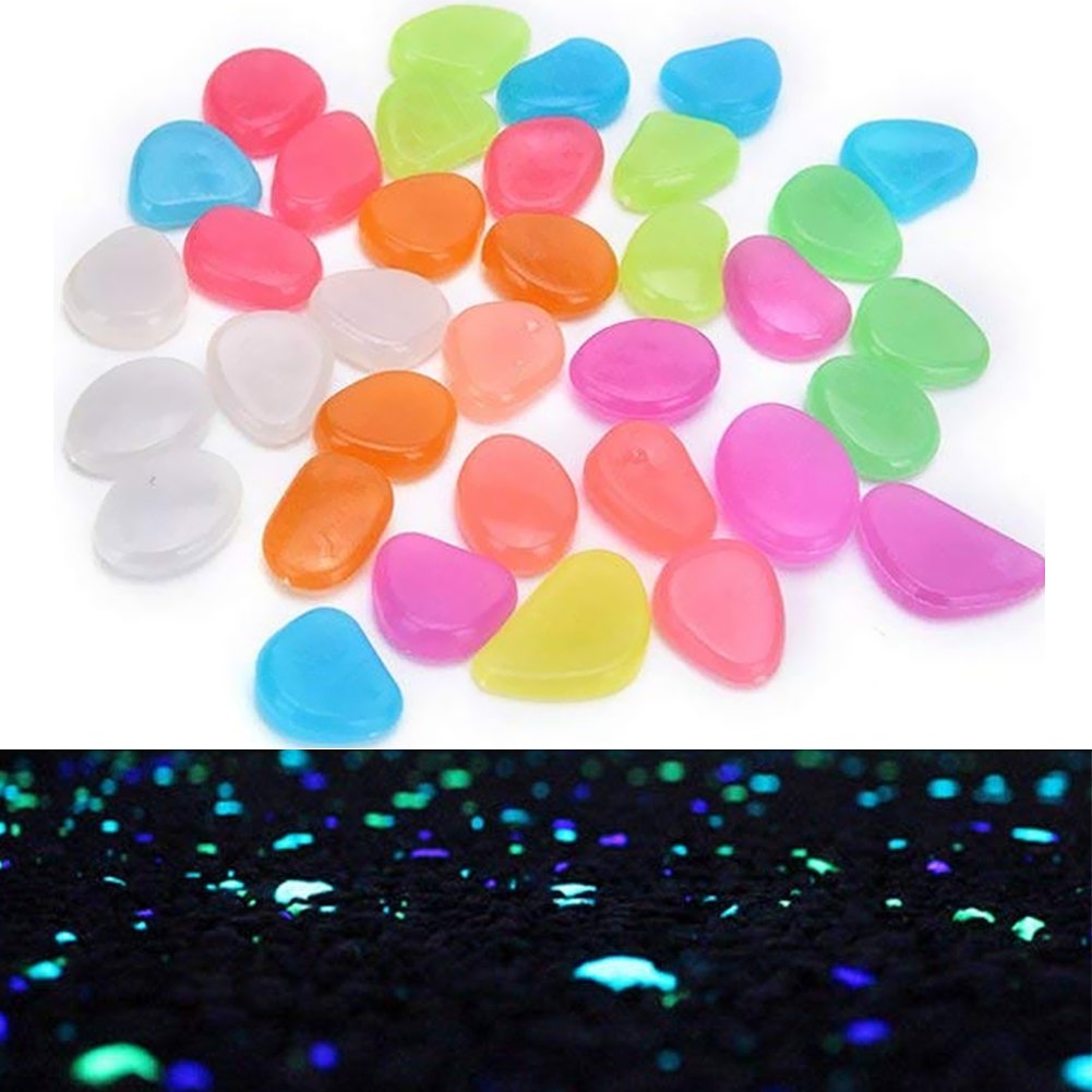 Solar 100 Pcs Colorful Glowing Garden Resin Pebbles,Garden Decor Glowing Stones Luminous Rocks for Outdoor Walkway Driveway,Luminous Stones for Plants Pot, Fish Tank,Swimming Pool etc