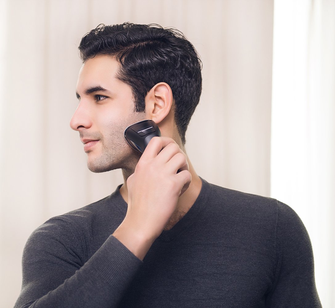 Elektrische Rasierer 5 LED Anzeige USB Aufladen Rotationsrasierer mit Pop-up Trimmer IPX7 Wasserdicht Nass und Trocken für Männer (USB Aufladen)