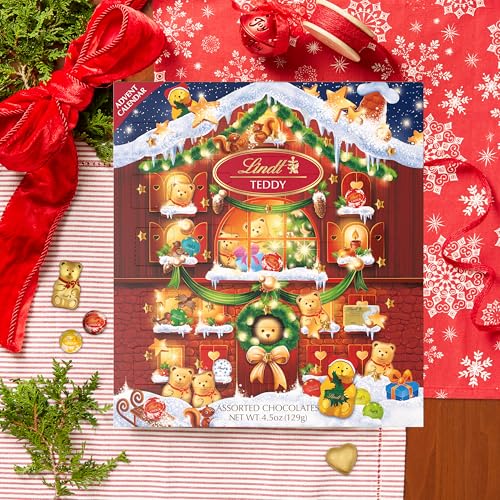 LINDT HOLIDAY TEDDY BEAR CHOCOLATE CANDY ADVENT CALENDAR, 4.5 OZ.