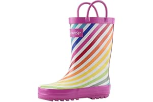 OAKI Kids Waterproof Rubber Rain Boots with Easy-On Handles