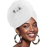 Bohend Flower Turbans Cap Pearl Knot Headwarp Beanie Pre Tied Head Cover Bonnet Women Muslim Stretchy Pleated Headscarf Hat