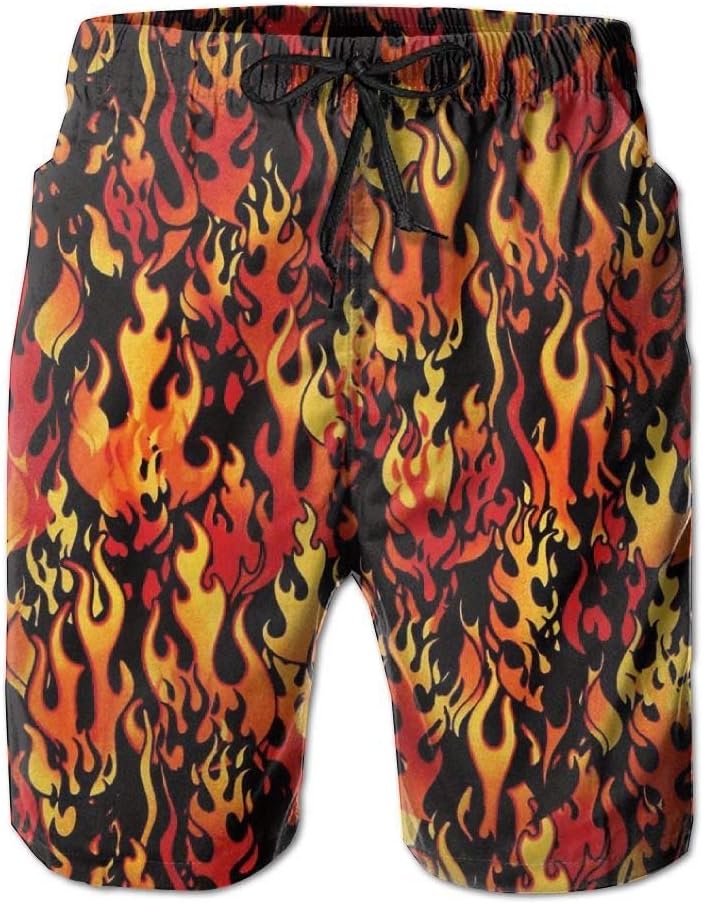 ZKHTO Flames Orange Black Men's Summer Casual Swimming Shorts Beach Board Shorts