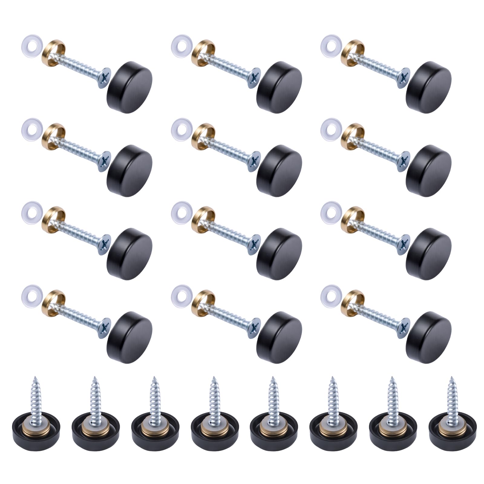 INCREWAY Mirror Screws, 20 Sets 16mm 304 Stainless Steel Thicken Mirror Nails with Decorative Caps Covers, Black