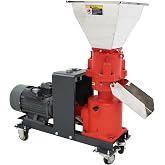 BEILOCKERY Animal Feed Pellet Mill Machine 8MM Holes Pellet Electric Feed Pelletizer with 3 Head Rollers and 2 Brake Casters 330LBS/H Capacity 220V 3.5KW