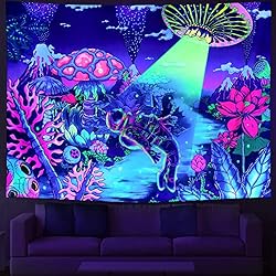 Amhokhui Blacklight Astronaut Tapestry UV Reactive