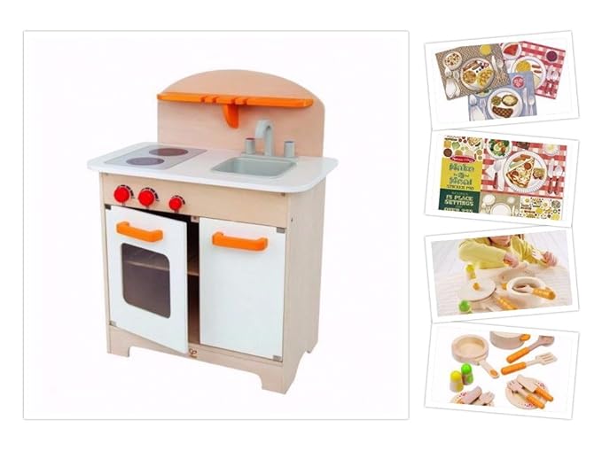 MaMeMi Hape Gourmet-Kinderküche, weiß inkl Starter-Set und Stickerblock
