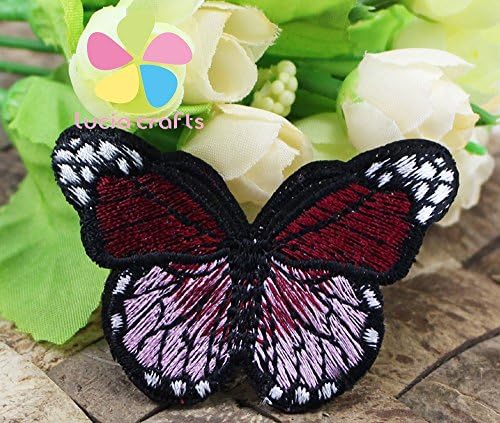 2pcs 7*4cm Multi Colors Options Butterfly Iron-on or Sew-on Embroidered Applique Patches (Wine Red 2pcs)