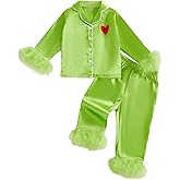 Ayalinggo Toddler Kids Girl Christmas Pajamas Baby Green Satin Silk Button Down Shirts Jammies Xmas Matching Pjs Outfits