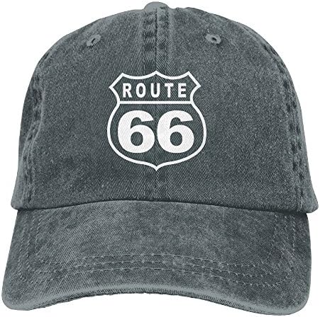 Route 66 Vacation Highway Road Sign Washed Retro Adjustable Denim Hats Trucker Hats For Women And Men