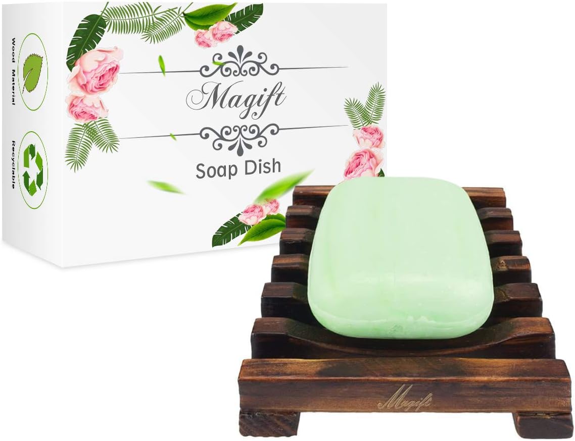Magift Soap Dish Holder, Bathroom Wooden Soap Case, Sink Deck Bathtub Shower Dish, Rectangular, Hand Craft, Natural Wooden Holder for Soap, Sponges, Scrubber (2 Pack soap Dish): Home & Kitchen
