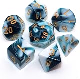 CREEBUY Teal White D&D Dice Set 7-Piece Polyhedral DND D20 D12 D% D10 D8 D6 D4