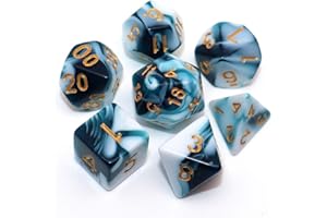 CREEBUY D&D Dice Set Teal White Dice for Dungeon and Dragons DND 7-Die RPG Dice D20 D12 D% D10 D8 D6 D4