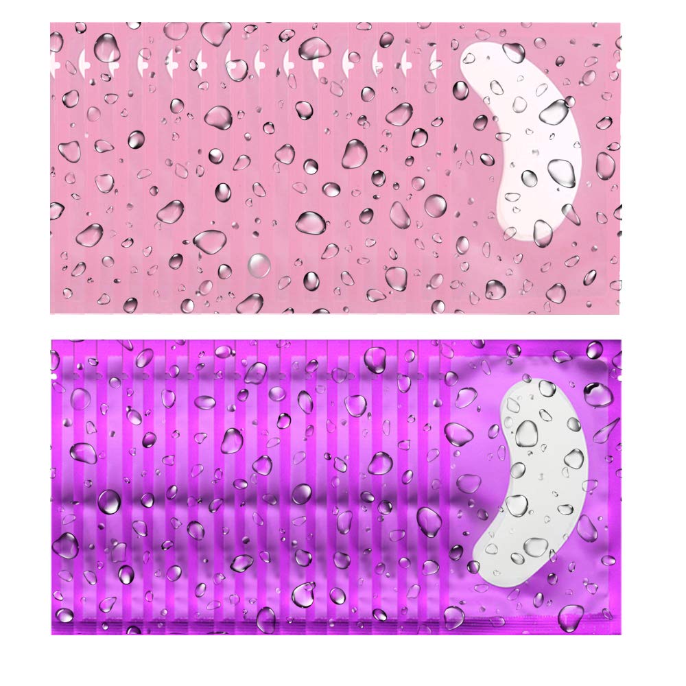 100 Pairs Eyelash Extension Gel Patches Kit, Under Eye Gel Pads Lint Free Lash Extensions Grafting for Makeup supplies (Pink+Purple)