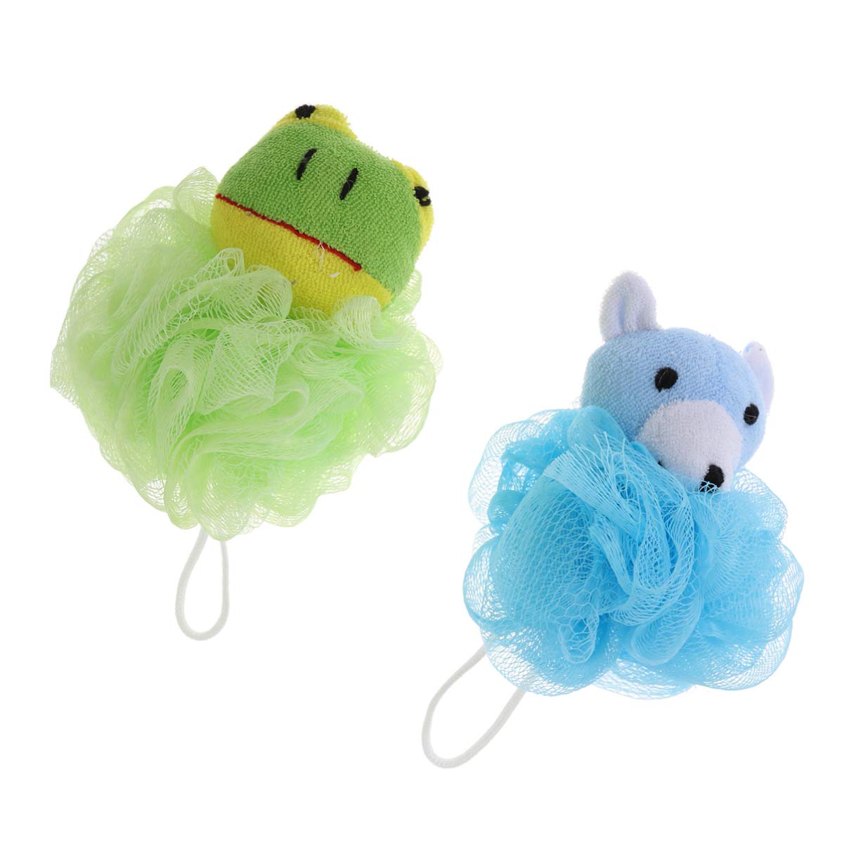 Beaupretty 2pcs Bath Shower Sponge Cute Frog Bear Animal Shaped Soft Shower Ball Mesh Shower Sponge Pouf Loofahs Body Cleaning Ball for Kids Women