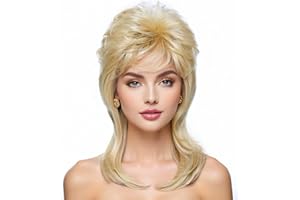 Airhostess Mullet Wig for Women 80s 90s Costumes Fancy Party Accessory Halloween Hair Wig(Light Blonde)