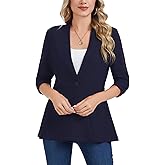 LADI TREND Blazers for Women Casual Elegant Ruched 3/4 Sleeve Collarless Blazer One Button Suit Ruffle Peplum Jacket