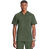 Cherokee Infinity Mens Tuckable V-Neck Scrub Top Modern Fit, 2 Pockets, Zip Chest Pocket, Rib-Knit, 360° Stretch – CK910A