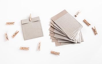 SET 25 Stück kleine Mini-Tüte Papiertüte Papier-Flachbeutel 7 x 9 + 2 cm beige hell-braun weiß cappuccino KARIERT + 25 Mini-K