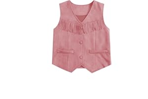 BEAUDRM Girl's Tassels Sleeveless Vest 70s Hippie Faux Suede Boho Western Cowgirl Fringe Jacket Cardigan