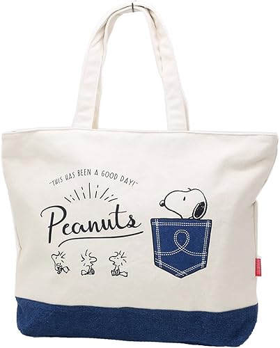 Amazon Co Jp スヌーピー トートバッグ 天ファスナー付き帆布ビッグトート ポッケ ピーナッツ シューズ バッグ
