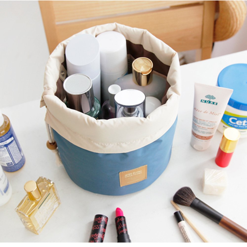 Cosmetic Toiletry Bags Vinmax Travel Makeup Bag Pouch Bucket Barrel Shaped (Blue)
