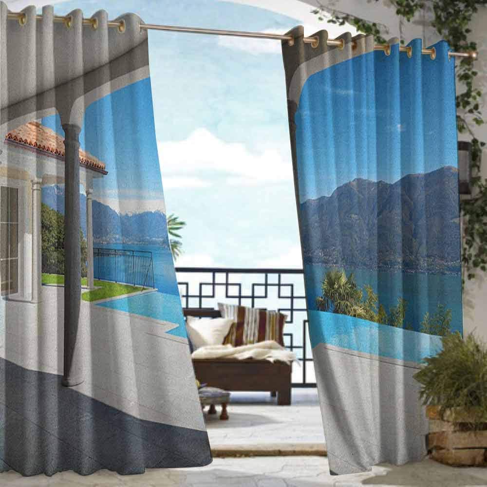 DonaHome Shading Insulated Curtain,Italian Camogli Building Sea Lamp and Balcony Tourist Spot in Ligury Italy Print,Complete Darkness, Noise Reducing Curtain,W72x84L Blue White and Yellow
