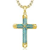TwoAnts Cross Necklace for Men 925 Sterling Silver Turquoise Cross Pendant Necklace Religious Protection Jewelry Gifts for Women