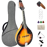 WUQIMUSC Mandolin Instrument, A-Style 8 String Mahogany, Beginner Adult Acoustic Mandolin Musical Instrument Kit with Gig Bag for Stage Performance Home Recording (Acoustic)