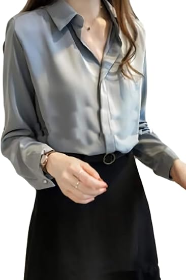 Amazon ジーエヌオー シフォン とろみ ブラウス オフィス カジュアルシャツ レディース 青 L シャツ ブラウス 通販