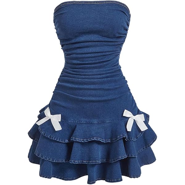white christmas dresses Strapless Tube Star Denim Mini Dress - Blue Halo main image 0