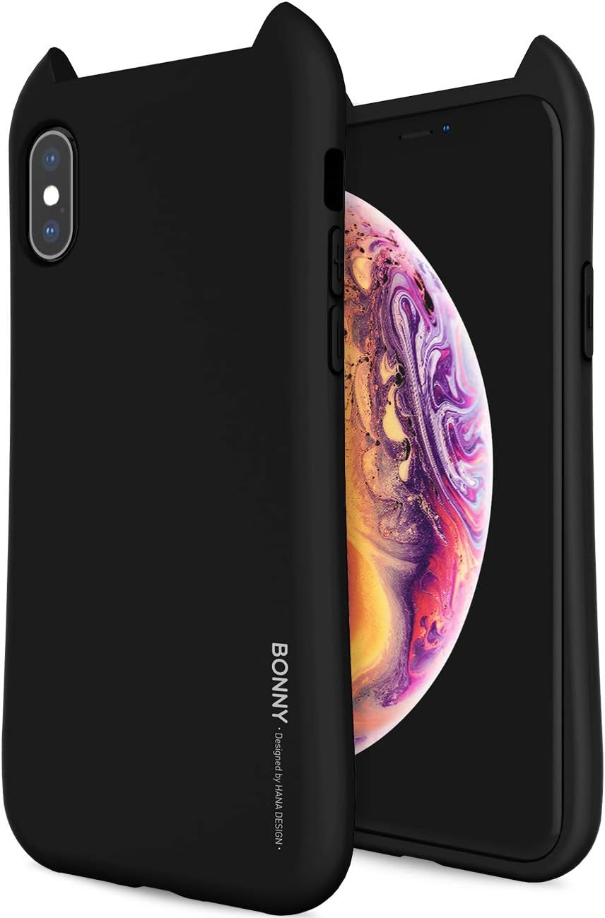 Qoosan iPhone Xs Max Case 3D Design Ears Soft Rubber TPU Jelly for Apple iPhone Xs Max (2018) - Matte Black