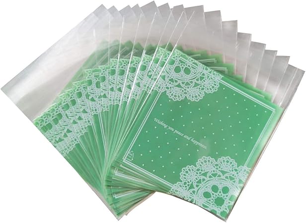 Amazon ラッピング袋 0枚 袋 お菓子 小袋 10x11cm お菓子用袋 ラッピングバッグ クッキー チョコマドレーヌ ラッピング 包装袋 小分け おしゃれ レース プレゼント 手作り 製菓用品 グリーン ギフトバッグ 袋 文房具 オフィス用品