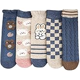 5/10 Pairs Wool Socks for Women Thick Knit Cozy Vintage Cute Animal Floral Crew Socks