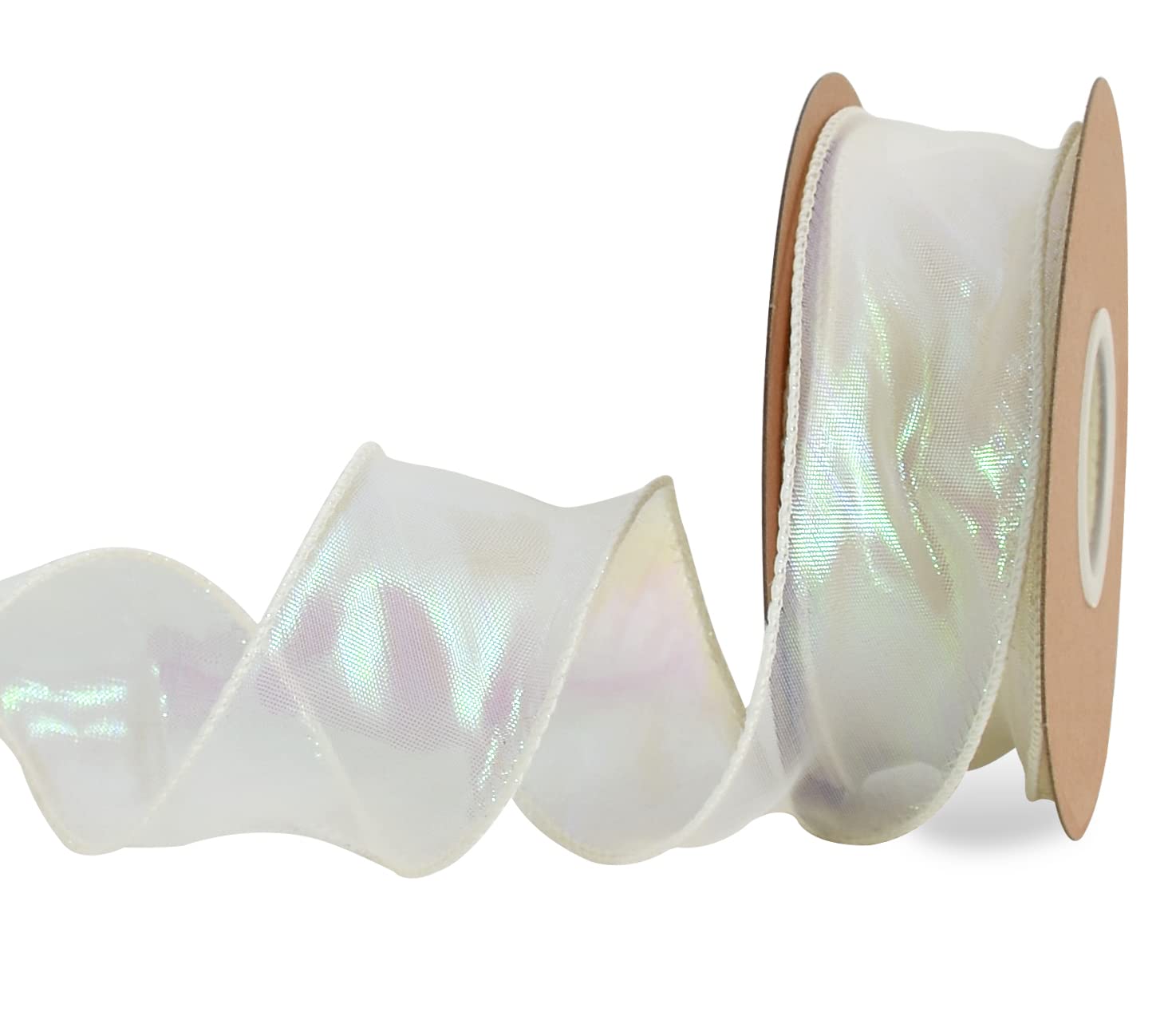 TONIFUL 1-1/2 Inch Wide Laser White Wired Chiffon Ribbon Shimmer Sheer Organza Ribbons for Crafts Floral Bouquets Wedding Party Decorations Valentine's Day Gift Wrapping Bow Making Wreaths (10yd)