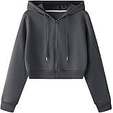 SweatyRocks Women's Long Sleeve Drawstring Full Zip Hooded Jacket Crop Sweatshirt