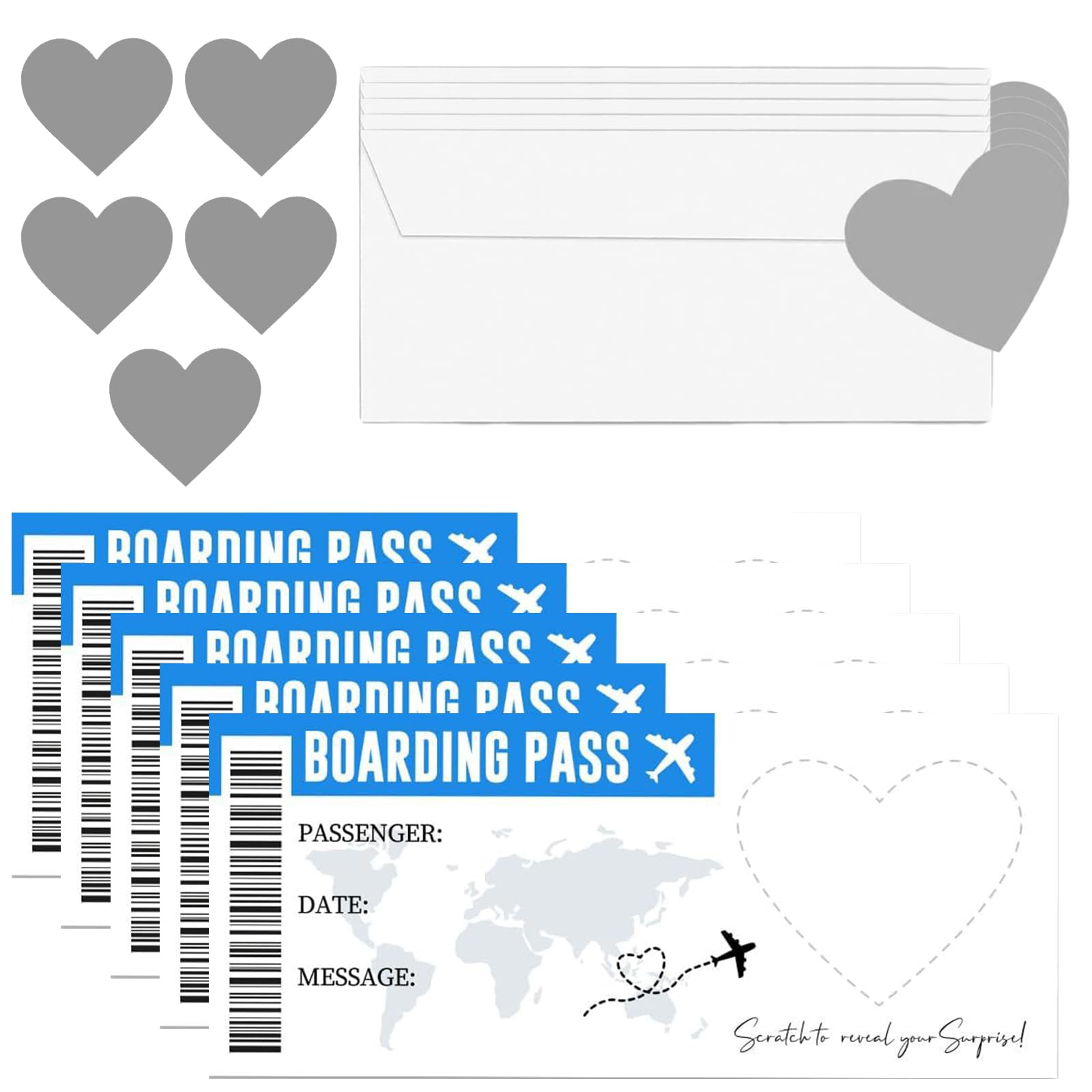 5 Pcs Scratch Card Reveal, Holiday Scratch Card Reveal Personalised Scratch Card We Are Going On Holiday Scratch Card Boarding Pass Surprise Trip Card Gift For Spouse Family Lover(Blue) ﻿