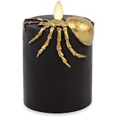 Luminara Spider Flameless LED Candle, Black &amp; Gold 3" x 4.5", Moving Flame Pillar, Battery Operated Timer Real Wax Halloween Gothic Home Decor