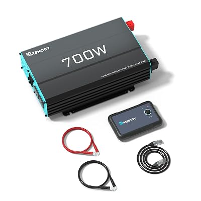 Renogy Inverter P2 700W Pure Sine Wave Inverter 12V DC to 120V AC, Off-Grid Solar Power Converter for Home, RV, Truck, Camping, with Built-in 5V/2.1A USB Port, AC Hardwire Port, Remote Controller